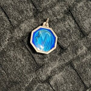 Vintage French Blue Virgin Mary Pendant Charm